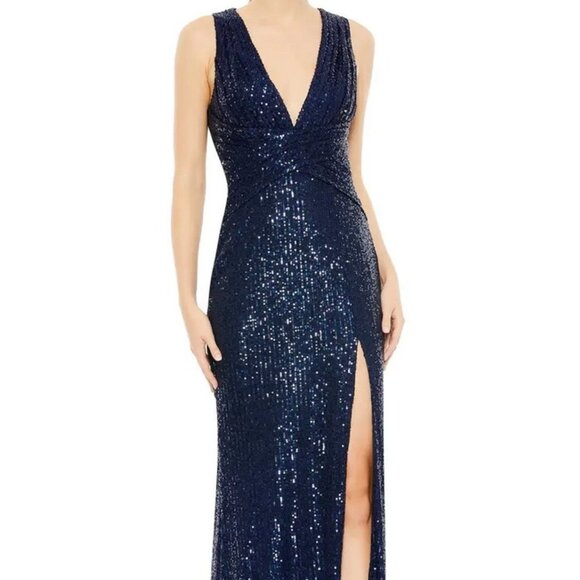 Mac Duggal Midnight Blue Sparkle Sequin Sheath Gown
